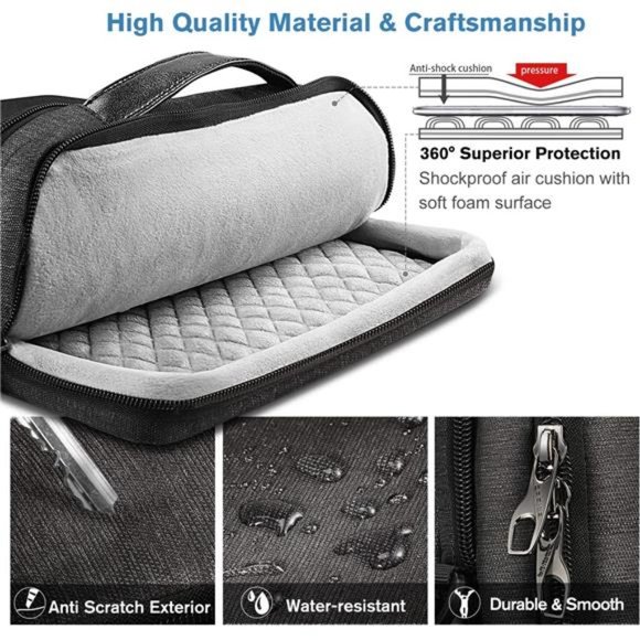 Men's Laptop Shoulder Bag Padded Computer Tablet Carrying Case - Black - Picture 3 of 7